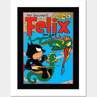 Felix the Cat Fights a Sea Dragon 1940s Original Comic Book Cover Posters and Art